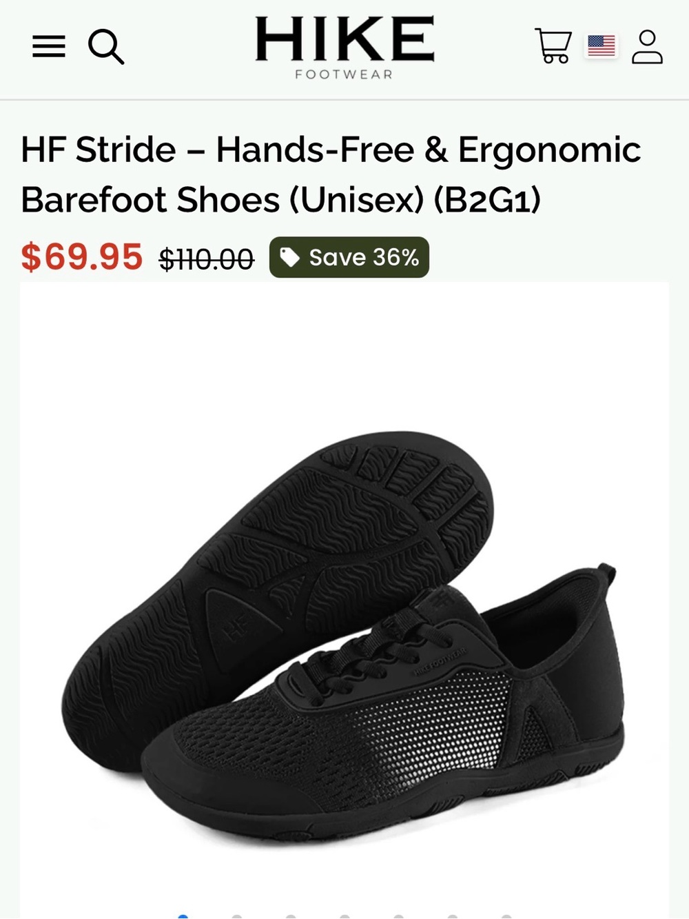 HIKE Athletic Barefoot Shoes - Black size 41